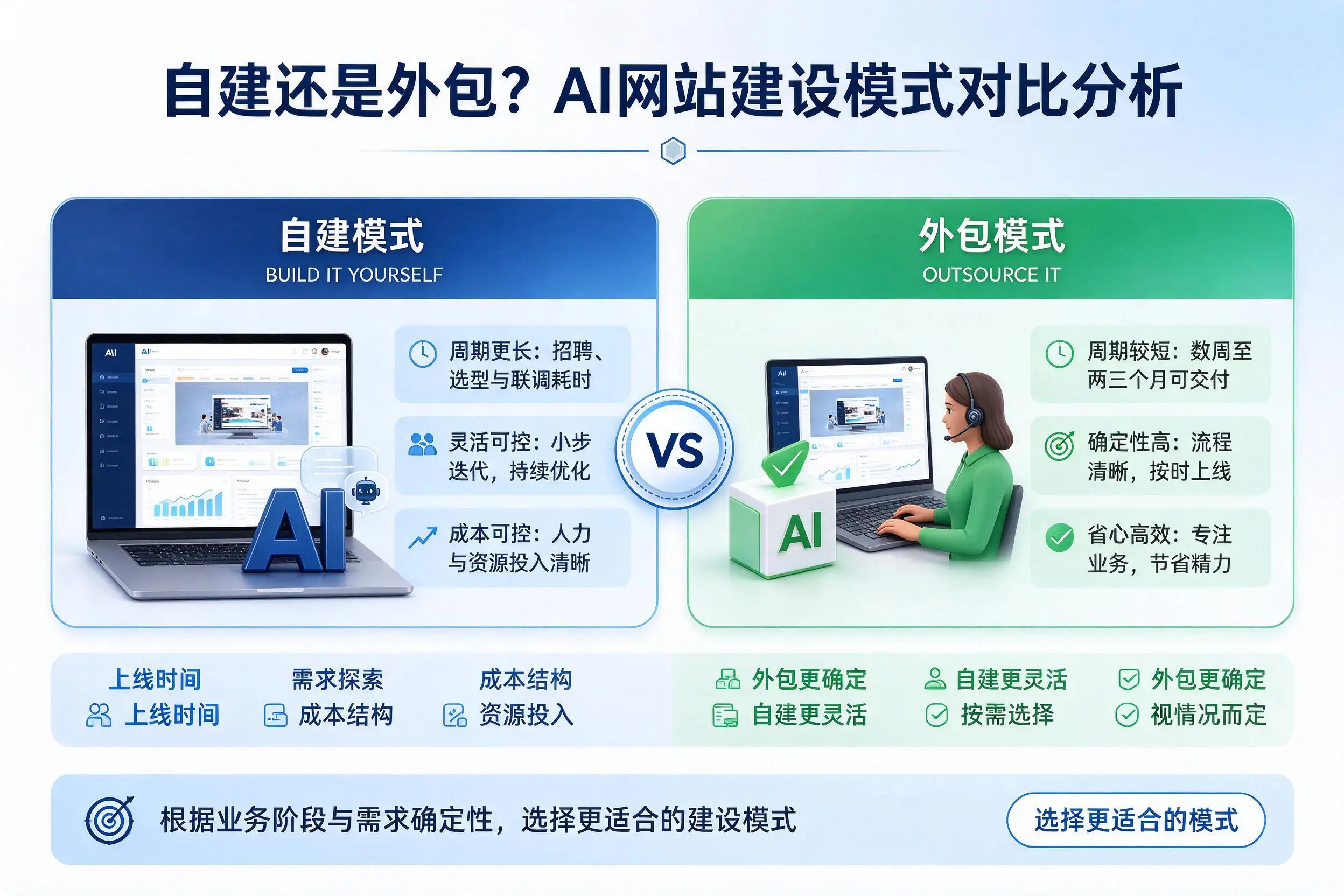 自建还是外包?仙桃AI网站建设模式对比分析