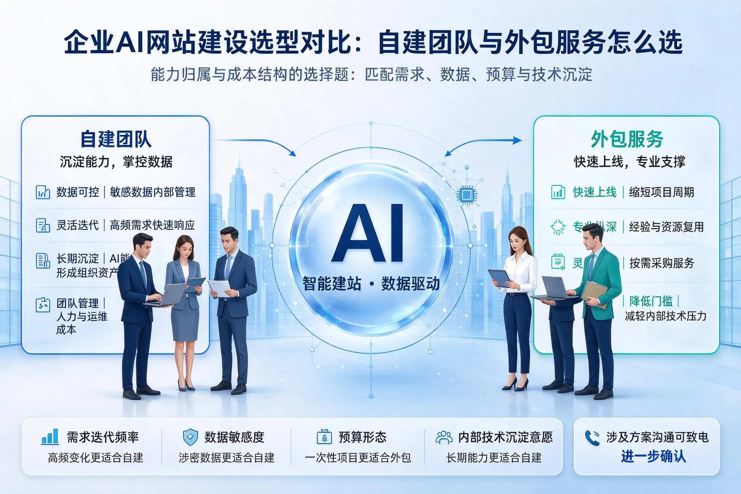 仙桃企业AI网站建设选型对比:自建团队与外包服务怎么选